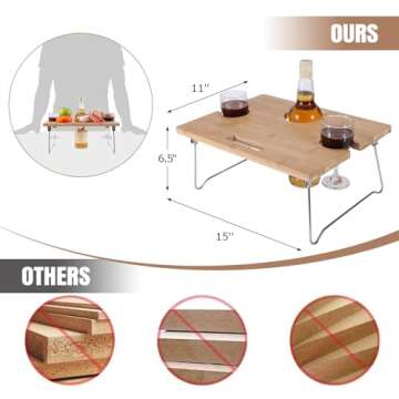 INNO STAGE Portable and Foldable Wine and Snack Table for Picnic Outdoor on The Beach Park or Indoor Bed-2 Positions