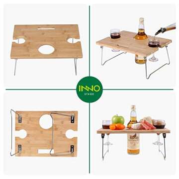 INNO STAGE Portable and Foldable Wine and Snack Table for Picnic Outdoor on The Beach Park or Indoor Bed-2 Positions