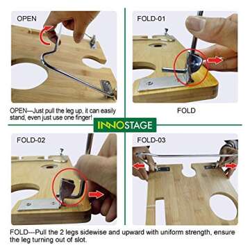 INNO STAGE Portable and Foldable Wine and Snack Table for Picnic Outdoor on The Beach Park or Indoor Bed-2 Positions