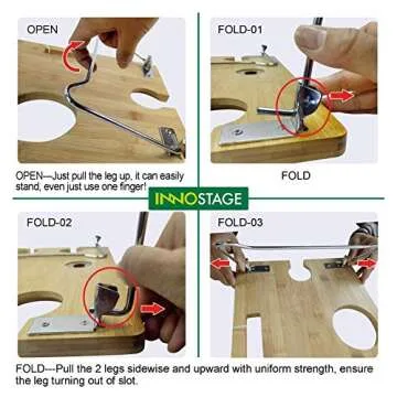 INNO STAGE Portable and Foldable Wine and Snack Table for Picnic Outdoor on The Beach Park or Indoor Bed-2 Positions