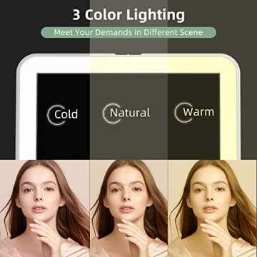 FUNTOUCH Rechargeable Travel Makeup Vanity Mirror with 72 LED Lights, Portable Lighted Beauty Mirror, 3 Lighting Modes, Dimmable Touch Screen, Tabletop Folding Cosmetic Mirror with Storage Bag