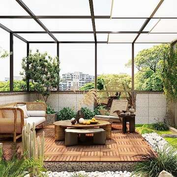 PrimeZone 54 PCS Solid Acacia Wood Interlocking Patio Deck Tiles - 12" x 12" Indoor Outdoor Waterproof Flooring Tiles for Balcony, Backyard, Garden & Poolside, All Weather Use, Natural Wood