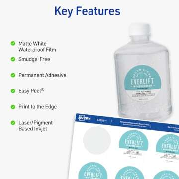 Avery Durable Waterproof Labels - Customizable 2" Circle, 120 Pack