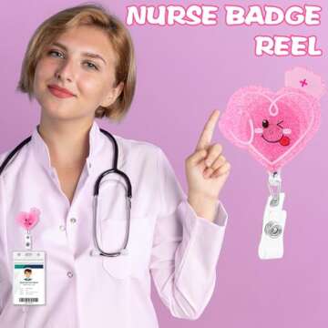 Gjinxi Badge Reel Holder Retractable with ID Clip for Nurse Nursing Name Tag Card Badge Holder with Alligator Clip, Cute Badge Reel for Medical Assistant Nursing Student Doctor Office (Heart)