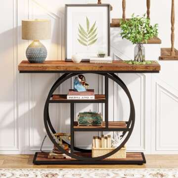 LITTLE TREE 4 Tiers Console Table, 41.3" Sofa Table with Circle Base, Narrow Wood Entryway Entrance ...