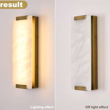 HOMLUCE 14.2in Alabaster Wall Sconce, Large Natural Marble Wall Light Decor, LED Modern Wall Lamp for Bedroom, Stairs, Living Room, Vanity, Bedside, Hallway （Brushed Bronze 12W）
