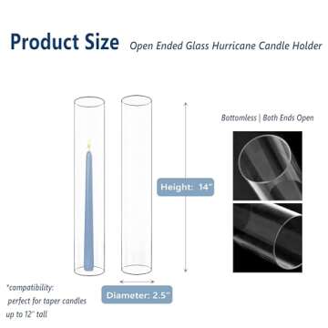 CYS EXCEL 6 PCS (H:14" D:2.5") Open Ended Glass Hurricane Candleholder Tube Shade | Multiple Size Choices Open Flame Candle Chimney Tube Cover | Bottomless Cylinder