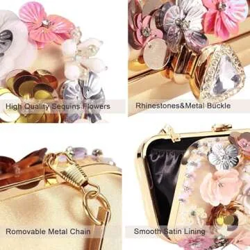 Selighting Colorful Floral Clutch Evening Bags for Women Formal Beaded Wedding Purse Prom Cocktail Party Handbags Apricot