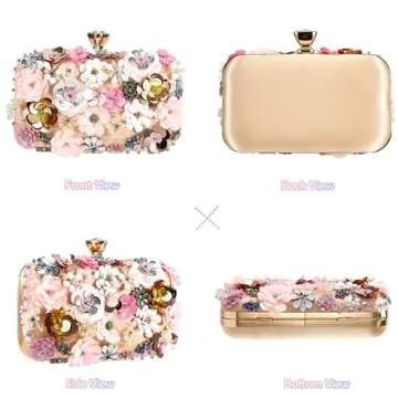 Selighting Colorful Floral Clutch Evening Bags for Women Formal Beaded Wedding Purse Prom Cocktail Party Handbags Apricot