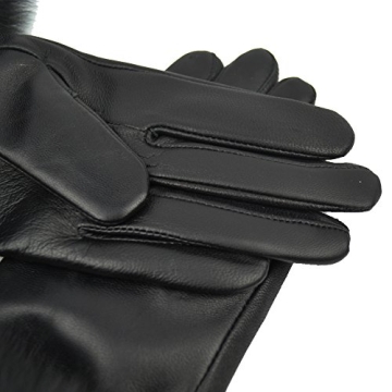 Yosang Women Lambskin Winter Gloves with Fox Fur Trim