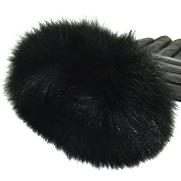 Yosang Women Lambskin Winter Gloves with Fox Fur Trim