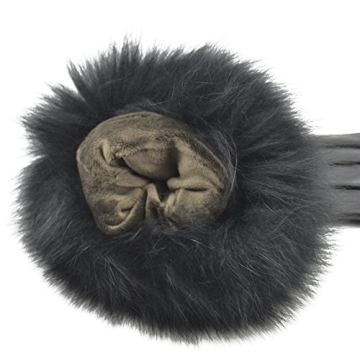 Yosang Women Lambskin Winter Gloves with Fox Fur Trim