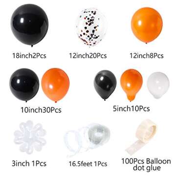R HORSE 123 Pcs 16 Ft Halloween Balloon Arch Garland Kit, Black, Orange, White, Confetti Balloons Decorating Strip for Halloween Party Decorations