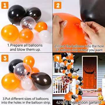 R HORSE 123 Pcs 16 Ft Halloween Balloon Arch Garland Kit, Black, Orange, White, Confetti Balloons Decorating Strip for Halloween Party Decorations
