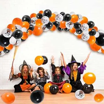 R HORSE 123 Pcs 16 Ft Halloween Balloon Arch Garland Kit, Black, Orange, White, Confetti Balloons Decorating Strip for Halloween Party Decorations