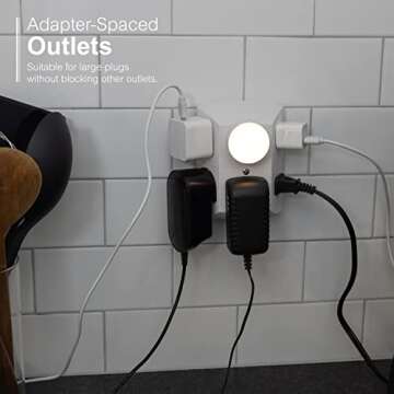 GE 6-Outlet Extender, 2 Pack, Grounded Wall Tap, Adapter Spaced Outlets, 3-Prong Outlet Splitter, Multiple Plug, Quick and Easy Install, Cruise Essentials, UL Listed, White, 40222