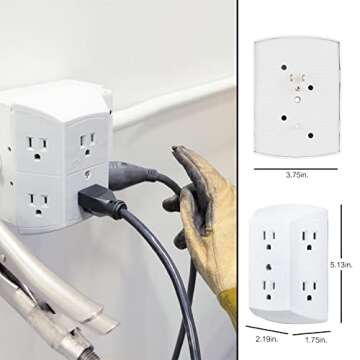 GE 6-Outlet Extender, 2 Pack, Grounded Wall Tap, Adapter Spaced Outlets, 3-Prong Outlet Splitter, Multiple Plug, Quick and Easy Install, Cruise Essentials, UL Listed, White, 40222