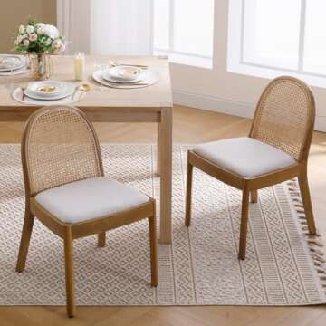 Ya-Home Mid Century Dining Chairs Set of 6, Accent Rattan Linen Fabric Side Chairs Kitchen Chair wit...