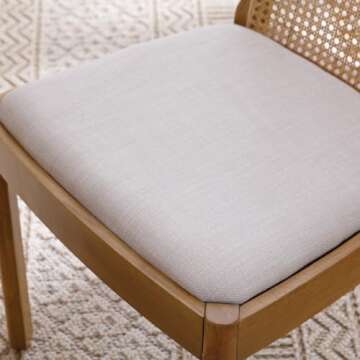 Ya-Home Mid Century Dining Chairs Set of 6, Accent Rattan Linen Fabric Side Chairs Kitchen Chair with Solid Wooden Legs for Living Room Dining Room, Beige