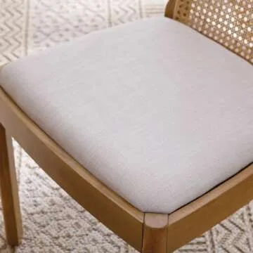 Ya-Home Mid Century Dining Chairs Set of 6, Accent Rattan Linen Fabric Side Chairs Kitchen Chair with Solid Wooden Legs for Living Room Dining Room, Beige