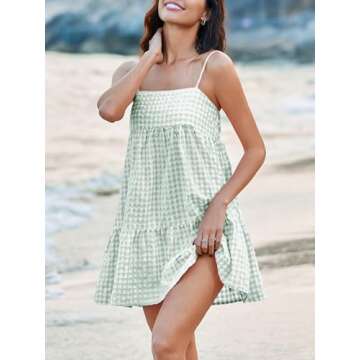 LPCBDEE Womens A-line Plaid Dresses Ruffle Hem Shoulder Straps Casual Mini Dress with Side Pocket Pe...