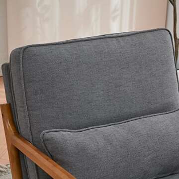 Karl home Accent Chair Mid-Century Modern Chair with Pillow Upholstered Lounge Arm Chair with Solid Wood Frame & Soft Cushion for Living Room, Bedroom, Balcony, Linen Gray (Low Back)