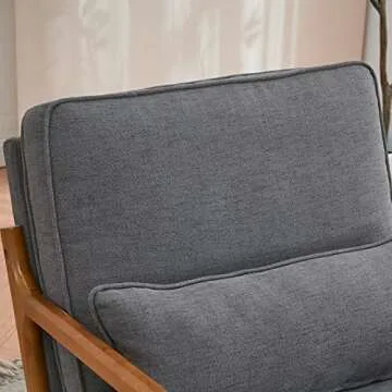 Karl home Accent Chair Mid-Century Modern Chair with Pillow Upholstered Lounge Arm Chair with Solid Wood Frame & Soft Cushion for Living Room, Bedroom, Balcony, Linen Gray (Low Back)