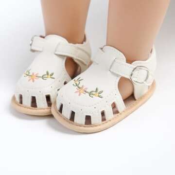 hitoddler Baby Girls Sandals Infant Classic Embroided Wedding Dress Summer Shoes Closed Toe Beach Sa...
