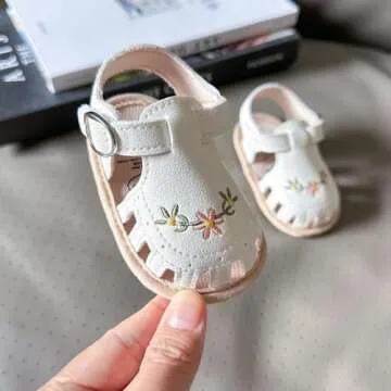 hitoddler Baby Girls Sandals Infant Classic Embroided Wedding Dress Summer Shoes Closed Toe Beach Sandals Newborn Crib Shoes First Walkers Prewalkers