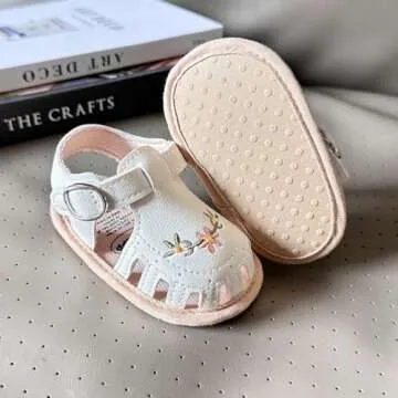 hitoddler Baby Girls Sandals Infant Classic Embroided Wedding Dress Summer Shoes Closed Toe Beach Sandals Newborn Crib Shoes First Walkers Prewalkers