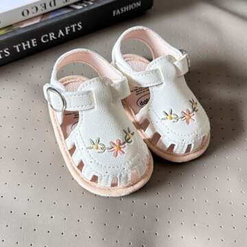 hitoddler Baby Girls Sandals Infant Classic Embroided Wedding Dress Summer Shoes Closed Toe Beach Sandals Newborn Crib Shoes First Walkers Prewalkers