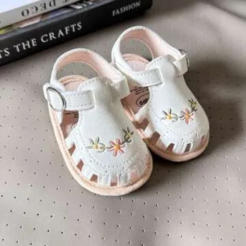 hitoddler Baby Girls Sandals Infant Classic Embroided Wedding Dress Summer Shoes Closed Toe Beach Sandals Newborn Crib Shoes First Walkers Prewalkers