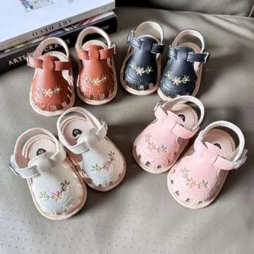 hitoddler Baby Girls Sandals Infant Classic Embroided Wedding Dress Summer Shoes Closed Toe Beach Sandals Newborn Crib Shoes First Walkers Prewalkers