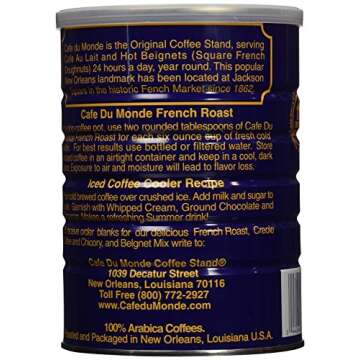 Cafe Du Monde Coffee and Chickory and French Roast Bundle. New Orleans Coffee Bundle Includes One 15 ounce Original Coffee And One 13 Ounce, 2 Piece Assortment