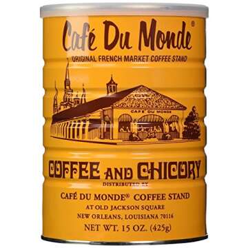 Cafe Du Monde Coffee and Chickory and French Roast Bundle. New Orleans Coffee Bundle Includes One 15 ounce Original Coffee And One 13 Ounce, 2 Piece Assortment