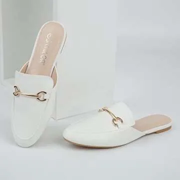 Samilor Women Mules Comfortable Slip On Backless Loafers - White PU