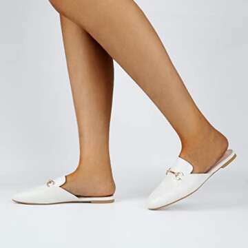 Samilor Women Mules Comfortable Slip On Backless Loafers - White PU