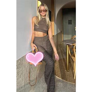 Yuemengxuan Women 2 Piece Floral Sets Y2k Long Sleeve Crop Tops Skinny Tee Shirt High Waist Shorts Outfits Loungewear (Brown-G, M)