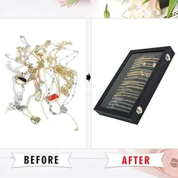 Siveit Necklace Organizer Box Premium 20 Hooks Necklace Display Jewelry Tray with Transparent Lid Jewelry Necklace Display Box for Necklace Pendants Suitable for Women and Girls (Black)