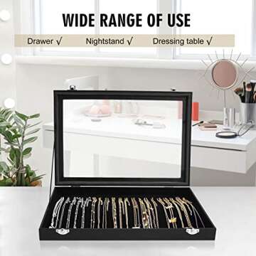 Siveit Necklace Organizer Box Premium 20 Hooks Necklace Display Jewelry Tray with Transparent Lid Jewelry Necklace Display Box for Necklace Pendants Suitable for Women and Girls (Black)