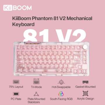 KiiBoom Phantom 81 V2 75% Hot Swappable Upgraded Crystal Gasket-Mounted Mechanical Keyboard, Triple ...