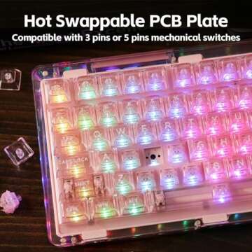 KiiBoom Phantom 81 V2 75% Hot Swappable Upgraded Crystal Gasket-Mounted Mechanical Keyboard, Triple Mode NKRO Gaming Keyboard with South-Facing RGB, Clear Keycaps, 4000mAh Battery for Win/Mac (Pink)
