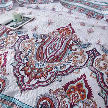 DaDa Bedding Bohemian Reversible Cozy Paisley Floral Bedspread Set - Bright Buta Folky Vibrant Color...