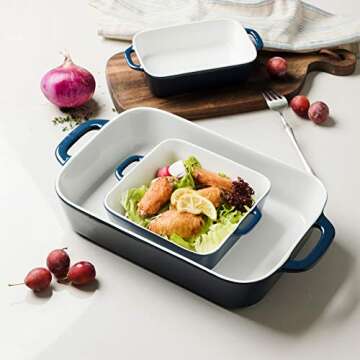 Sweejar Ceramic Bakeware Set, Rectangular Baking Dish for Cooking, Kitchen, Cake Dinner, Banquet and Daily Use, 9x13 Casserole Dishes for Oven Porcelain Baking Pans (Navy)