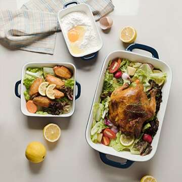 Sweejar Ceramic Bakeware Set, Rectangular Baking Dish for Cooking, Kitchen, Cake Dinner, Banquet and Daily Use, 9x13 Casserole Dishes for Oven Porcelain Baking Pans (Navy)