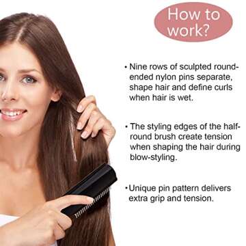 Styling Hair Brush 9 Row Cushion Nylon Bristle with Anti-static Rubber Pad Parting Combs for Women & Men Curly Styling, Separating,Shaping,Smoothing,Blow-Drying All Hair, Red, 21x3.5x6cm