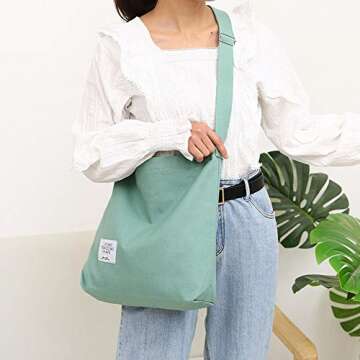 Covelin Women's Retro Large Size Canvas Shoulder Bag Hobo Crossbody Handbag Casual Tote Dark Sea Gre...