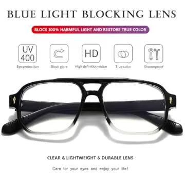 PORADAY Blue Light Blocking Glasses for Women Men 70s Retro Square Aviator Eyeglasses Rectangle Computer Eyewear(Gradient Black)