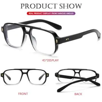 PORADAY Blue Light Blocking Glasses for Women Men 70s Retro Square Aviator Eyeglasses Rectangle Computer Eyewear(Gradient Black)