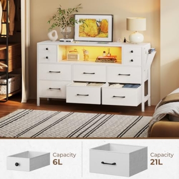 Rolanstar Dresser with LED Lights and Outlets 10 Drawers